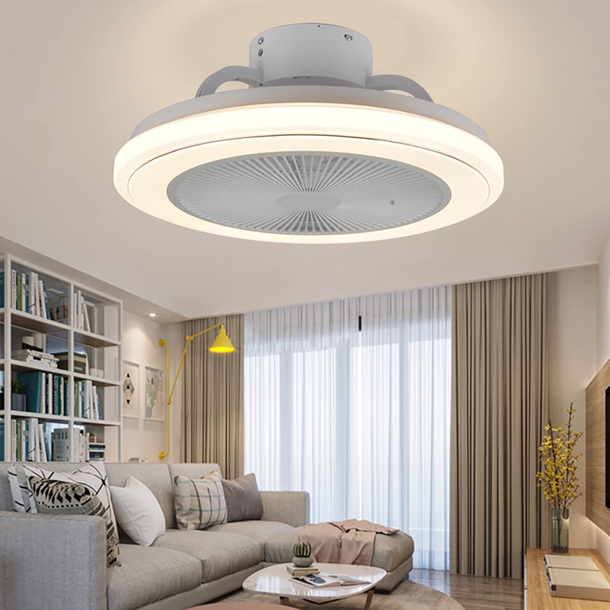 Ventilateur de plafond pour chambre et salon avec plafonnier LED intégré