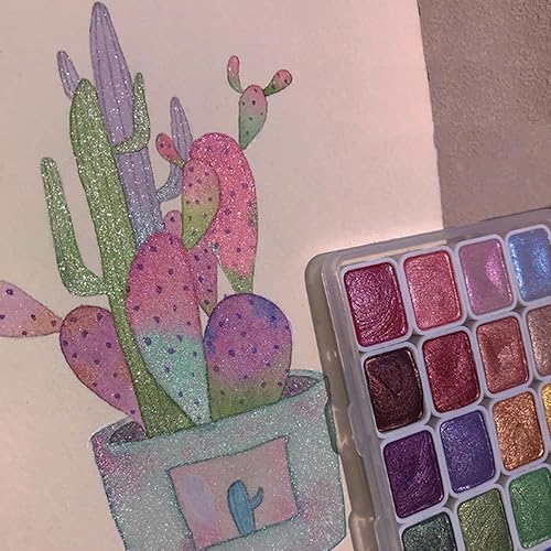 Miniatura 6 de Juego de pintura de acuarela de 20 colores, juego de pintura de acuarela metálica, caja de pintura sólida de acuarela con purpurina, paleta de