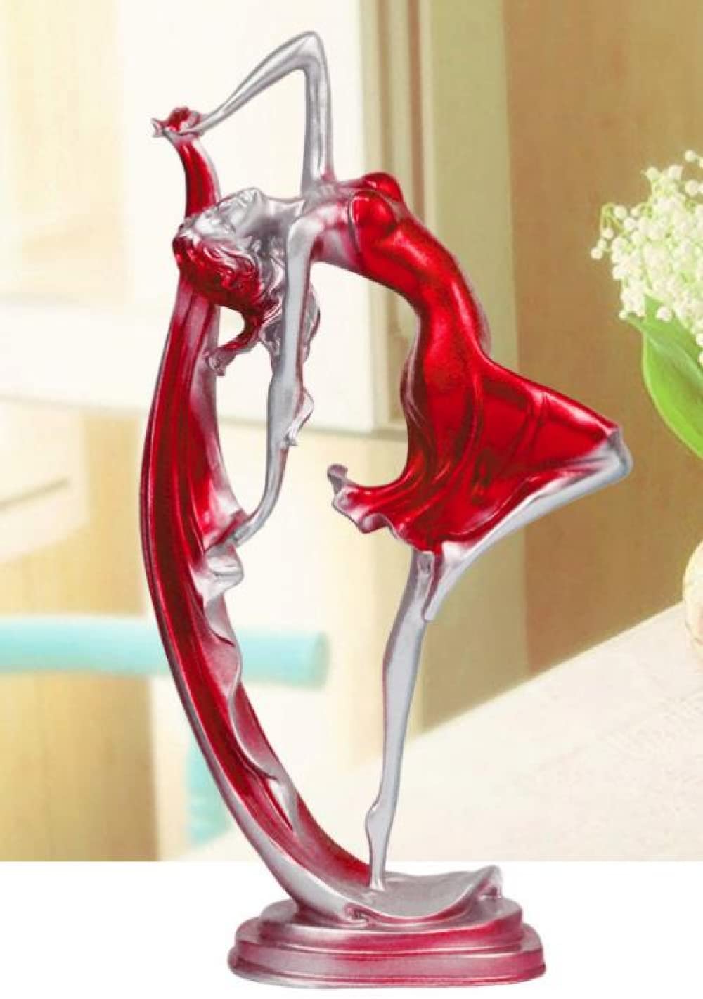 Figurki, statuetki, tancerka dziewczyna statuetka elegancka piękna figurka miniaturowe rzemiosło z żywicy do salonu sypialni regał na książki biurko dekoracja domu, czerwono-czerwony