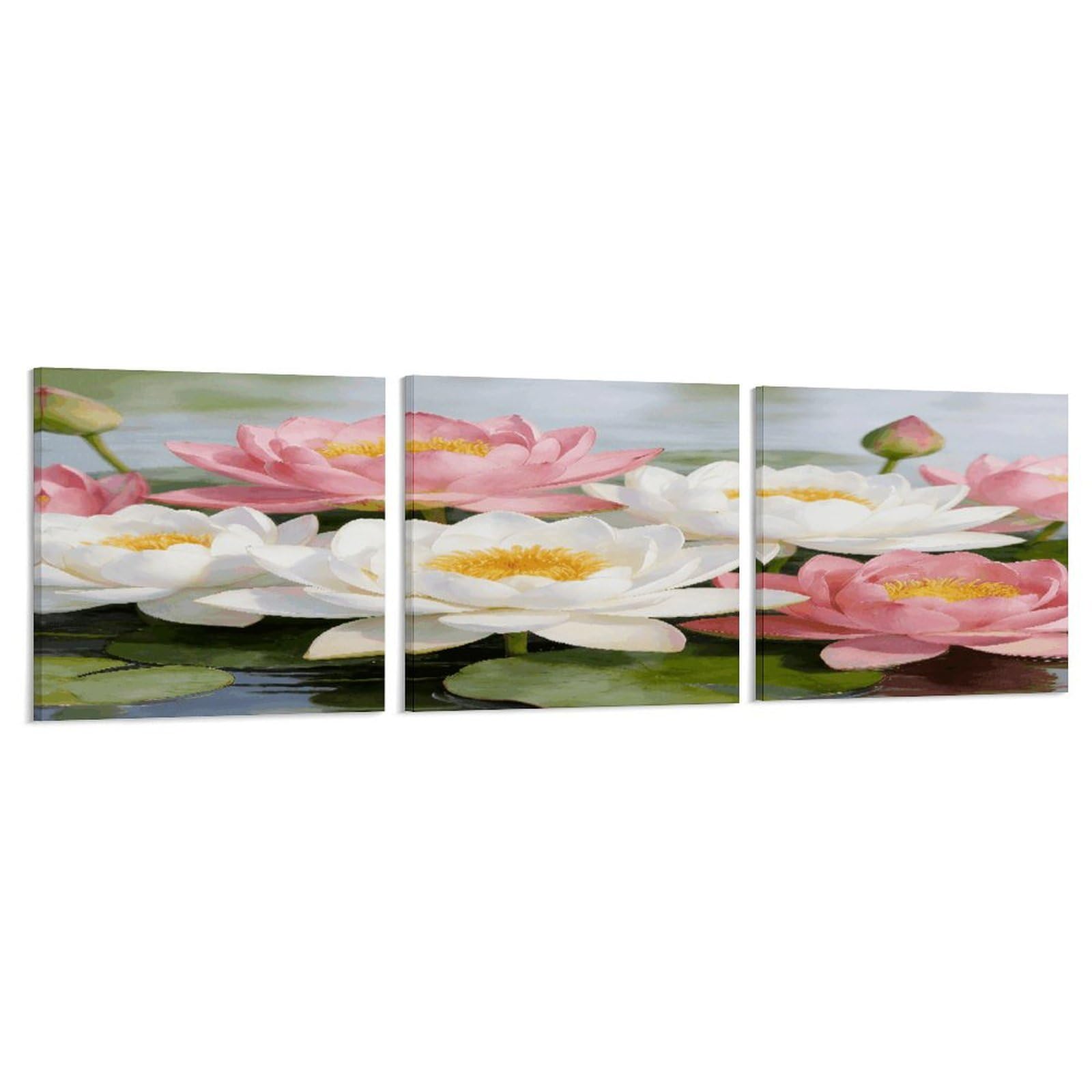 Khauerbc Style Set Of 3 Clear Pond Lotus Rhythms Wall Art，Paintings Artwork For Living Room, Hallway, Bedroom, Office Wall Decor For Living Room, Hallway, Bedroom, Office Paintings Artwork 8X8 Inch