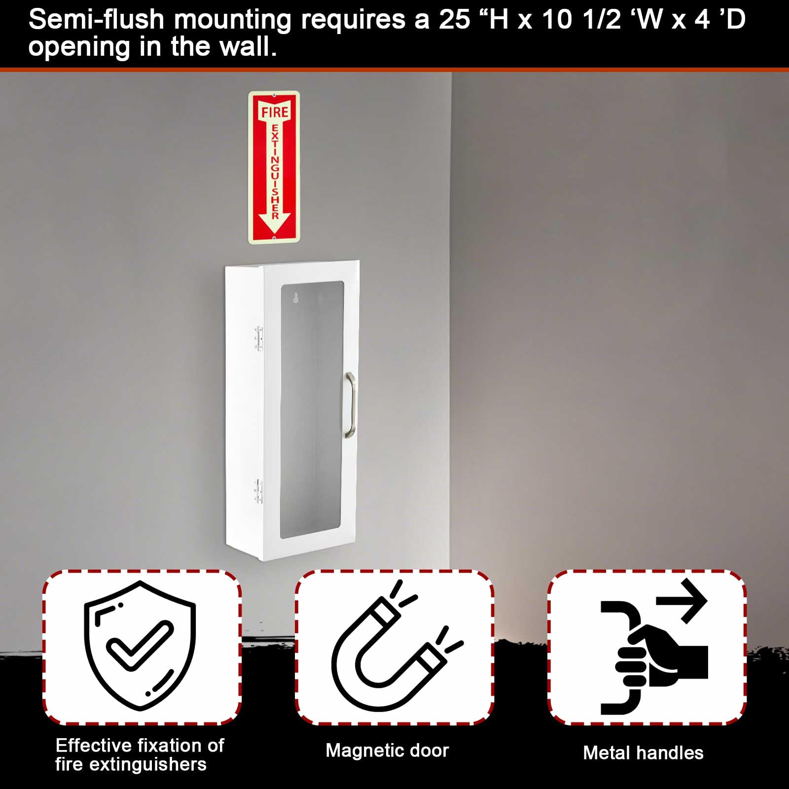 Zonon Feuerlöscher-Schrank, industriell vormontiert mit reflektierendem Schild, Oberflächenmontage, bruchsicheres Acrylglas für 4,5 kg trockene Chemikalien oder 2,3 kg Co2 (weiß)