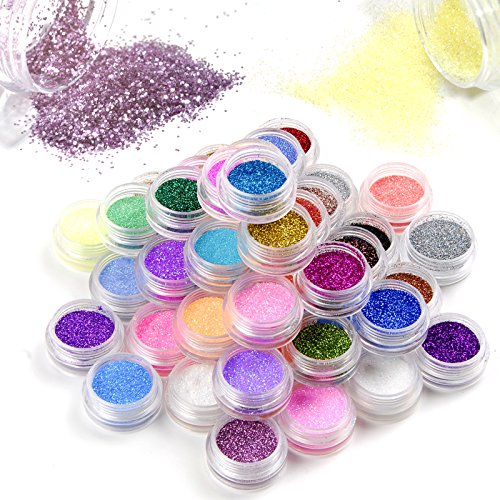 45 Farben Glitzerpulver Set Nagel Glitzer Pulver Set für Nageldesign, Lidschatten oder zum Basteln (Nagel Glitzer, 45er)