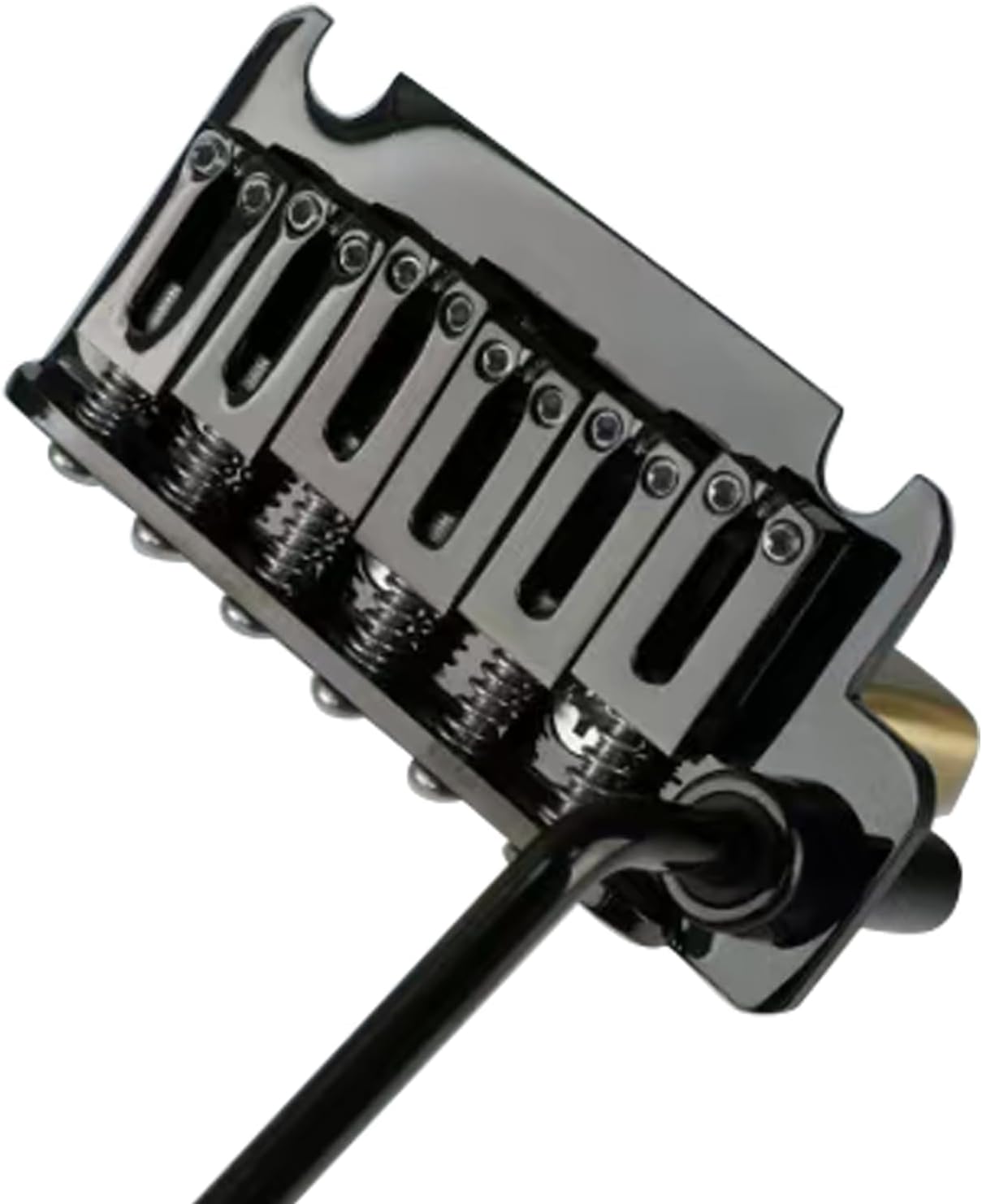 10.5mm Electric Guitar Bridge with Zinc Alloy Saddles Brass Block 2 Point Tremolo Bridge Compatible with Modern American Standard Start Guitar Replacement Parts（Glossy Black）