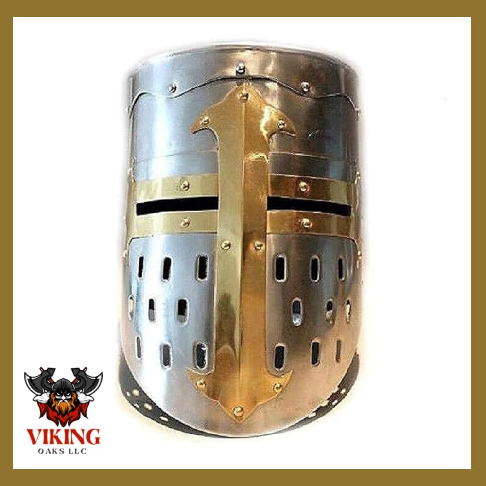 Medieval Templar Crusader Knight Armor Helmet | Greek Roman Spartan Armour | Silver Gold Antique Helm A+ | Wearable Free-Size for Adult Costumes