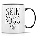 Funny Esthetician Mug - Skin Boss Skincare Therapist Gift, White Mug wBlack Handle 11 oz
