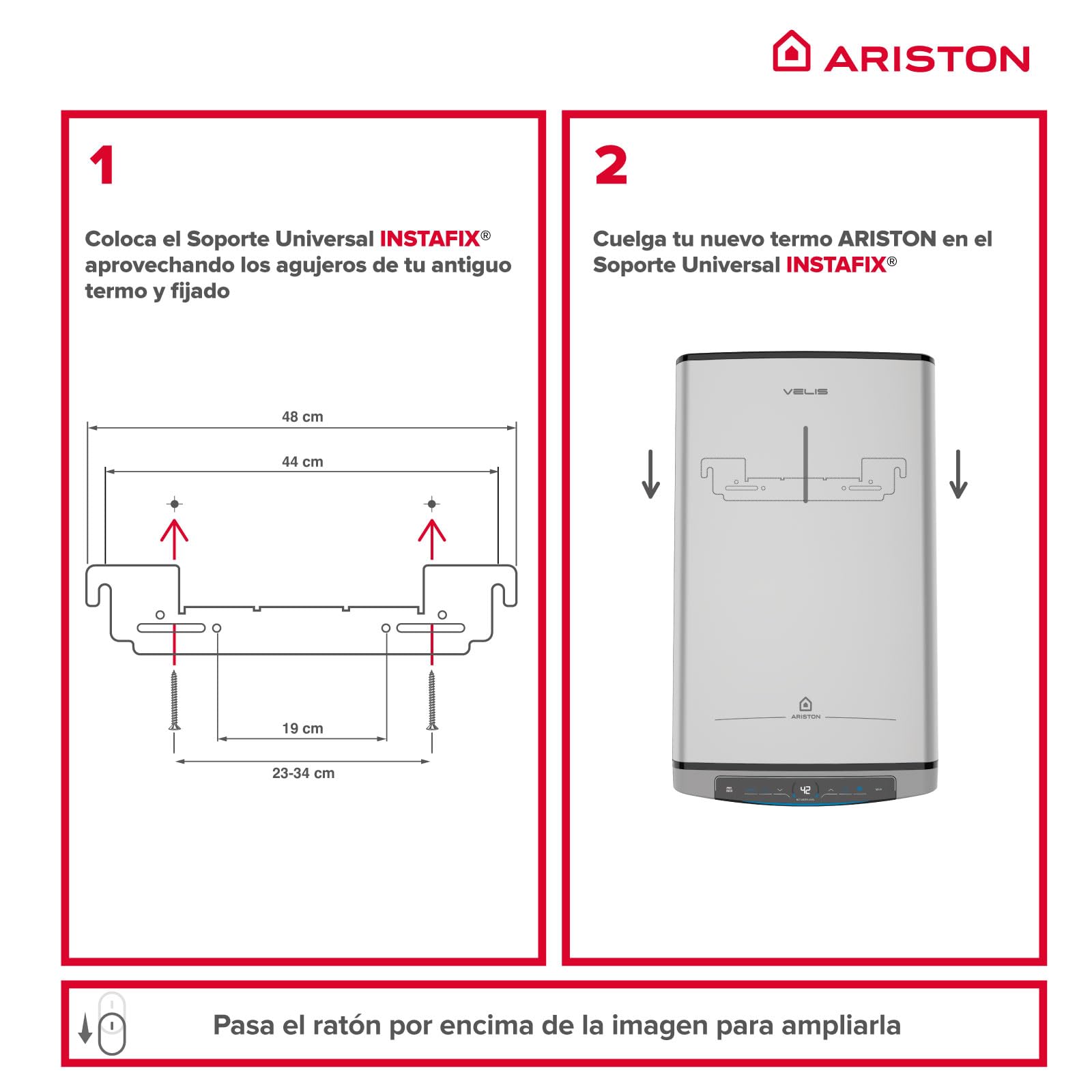 Ariston - Instafix, Soporte Universal Termo Electrico, Accesorio de Montaje y Herramientas Bricolaje para Instalación de Calentador de Agua Electrico, Fabricado para Instalación en España, 48x0.3x7cm