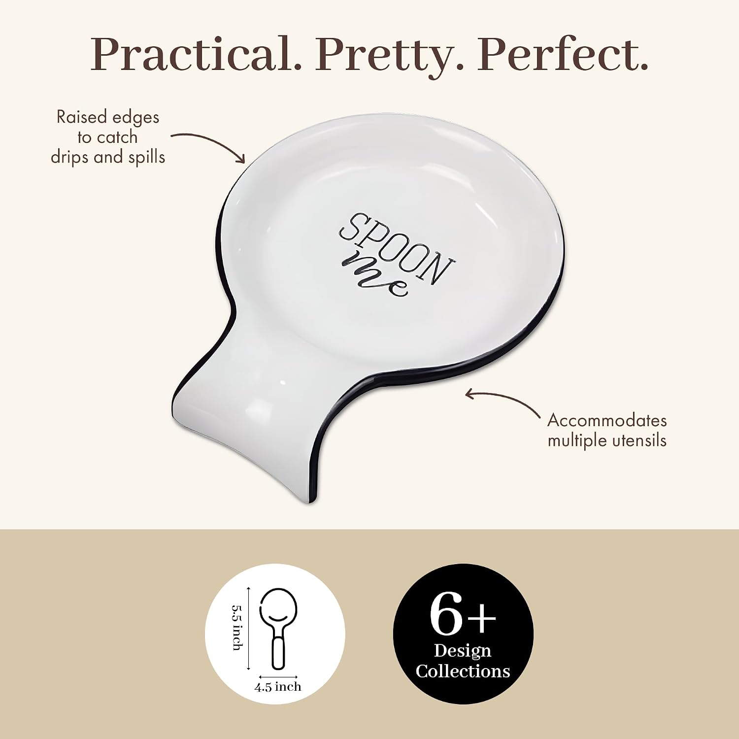Young's Inc. Spoon Rest for Stove Top and Kitchen Counter - Ceramic Spoon Holder - Durable and Easy-to-Clean - Can Hold Ladles, Spatulas, Tea Bags, and More - Stylish Spoon Me Design - 5.5"x4.5"x1" image 3