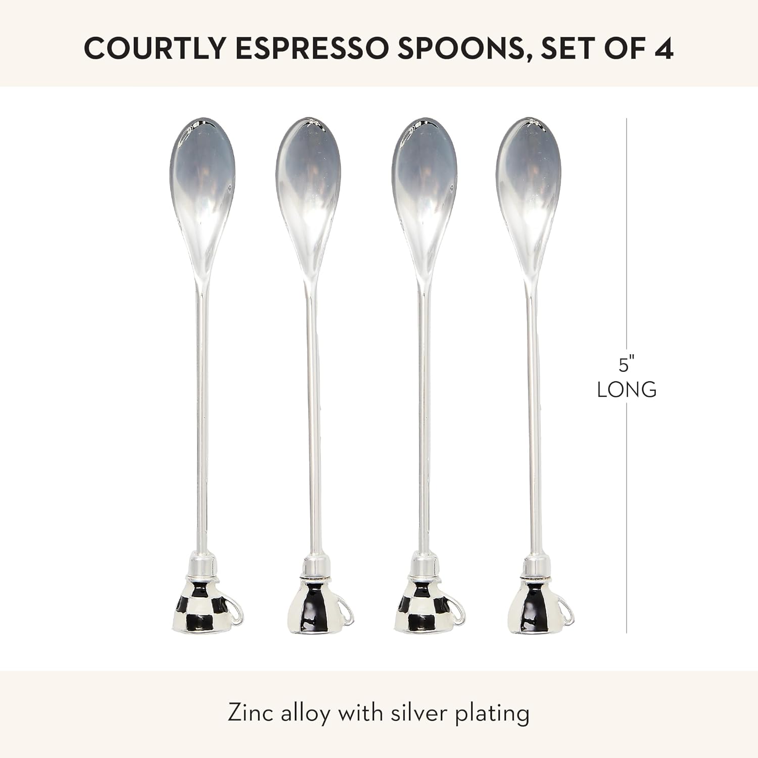 MACKENZIE-CHILDS Espresso Spoon Set, Cute Coffee Spoons and Teaspoons, Set of 4, Black-and-White Courtly