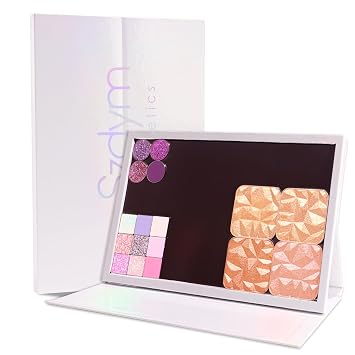 Large Empty Magnetic Palette, Portable Style Standable Case, White Holographic Cardboard Magnetic Palette, Holds 60pcs 26mm Round or Square Makeup Pans, Strong Magnet DIY Organizer