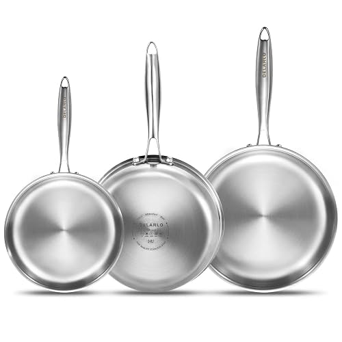 DELARLO Tri-Ply Stainless Steel Frying Pan Set 8'/10'/12'