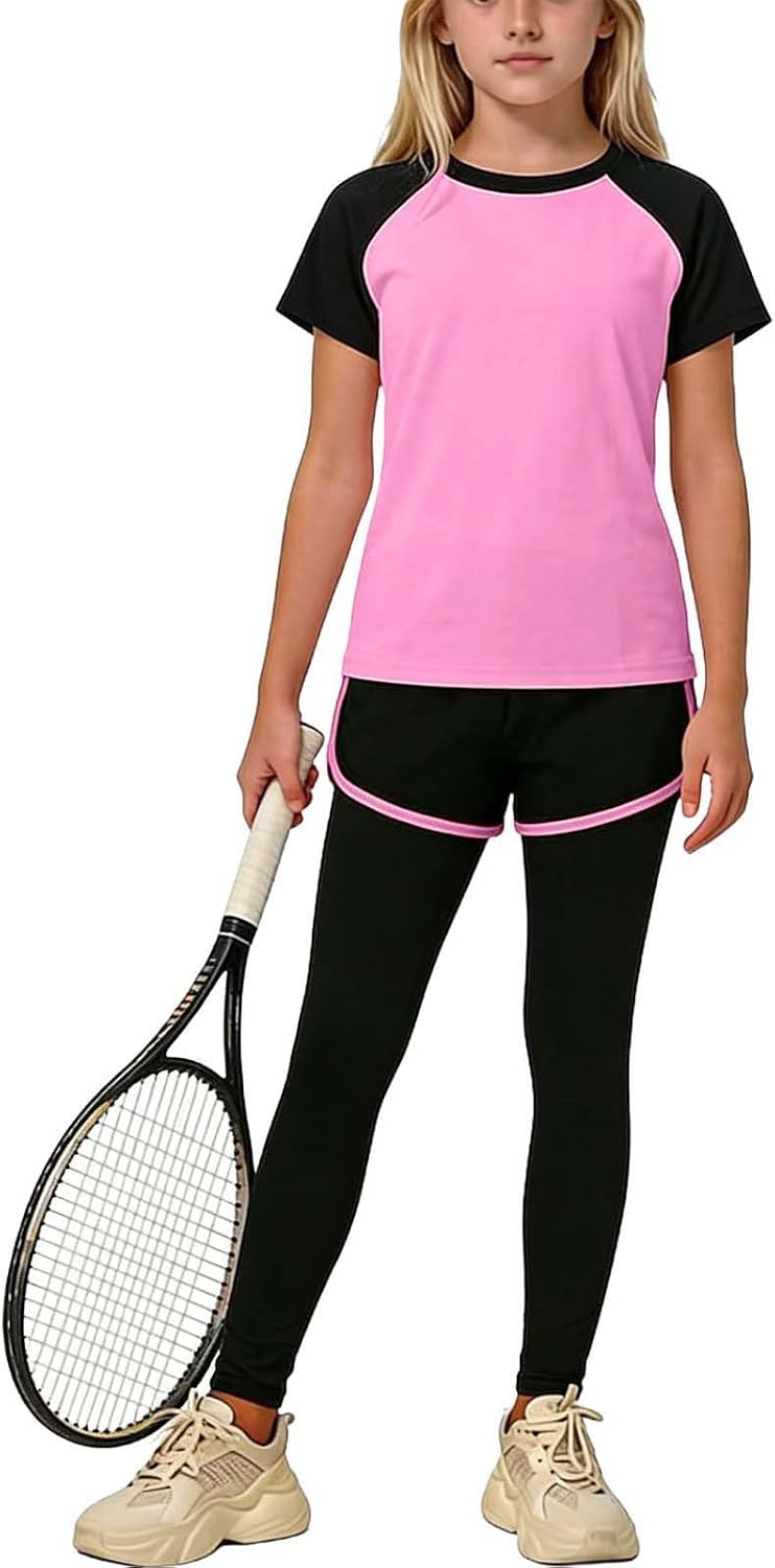 Tween Girls Summer Workout Outfits Big Kids 3 Piece Active Athletic Matching Sets Trendy Teen Youth Sweatsuits 3-15Y