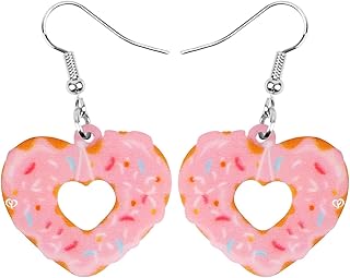 Acrylic Valentine's Day Cute Love Heart Donuts Earrings Dangle Fashion Jewelry For Women Girls Charm Gift