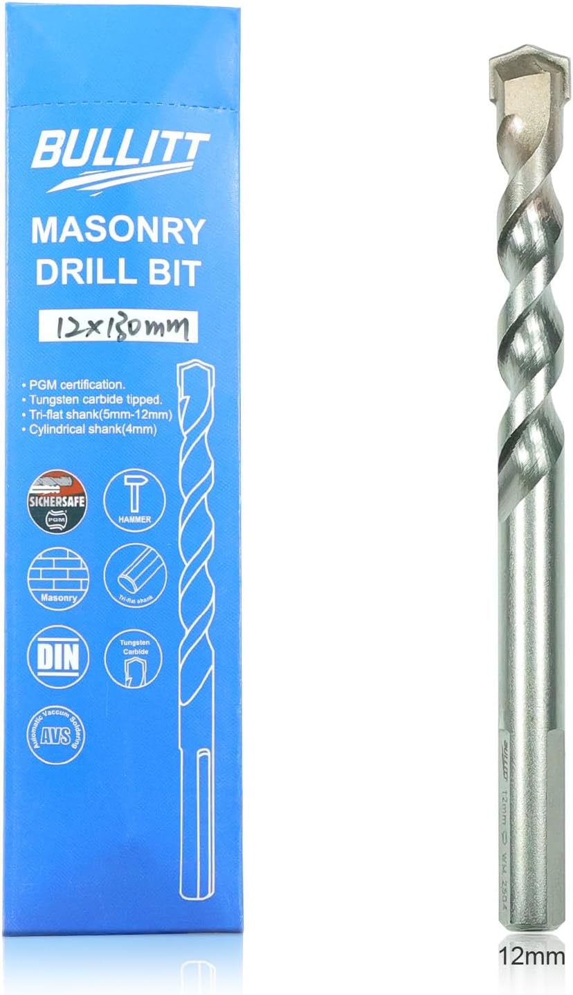 1Pc 12mm Masonry Drill Bit, PGM Certificated Drill Bit Sets for Masonry, Industrial Strength Concrete Drill Bits Set for Masonry,Block,Brick and Stone