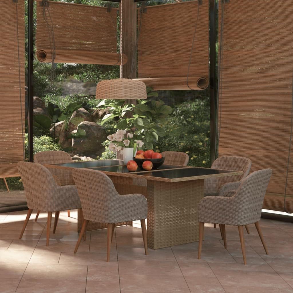 7 Piece Patio Dining Set,Backyard Furniture,Garden Rattan Furniture,Assembly Required,Used in Bistro, Patio, Sunroom or Dining Room,Tearoom, Poly Rattan Brown