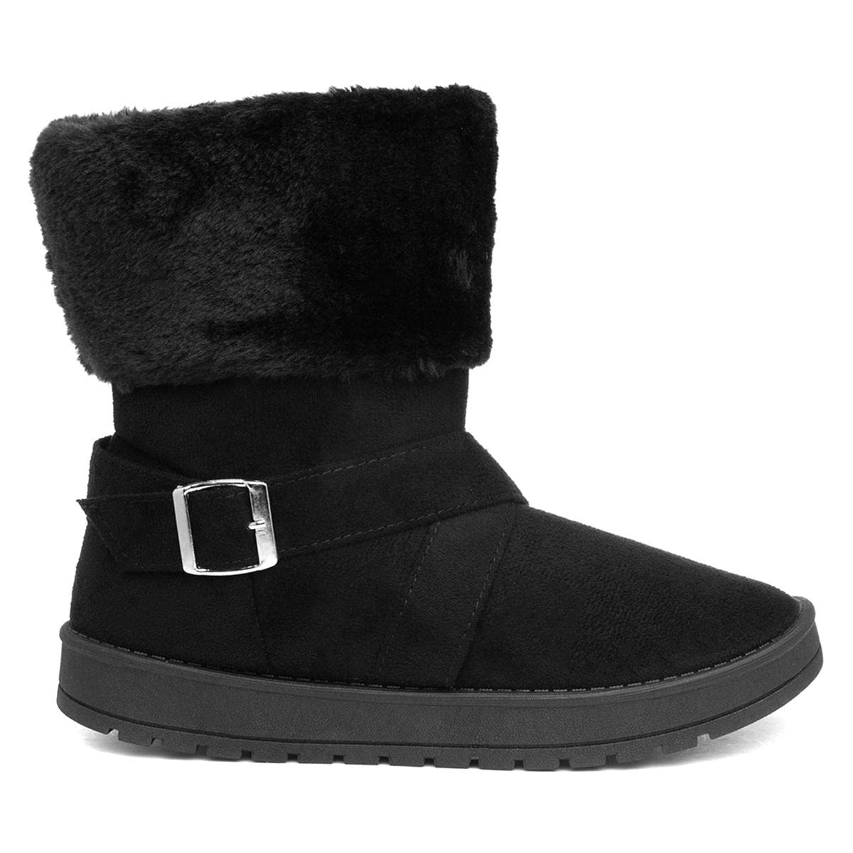 LilleyWomens Faux Fur Black Pull On Ankle Boot