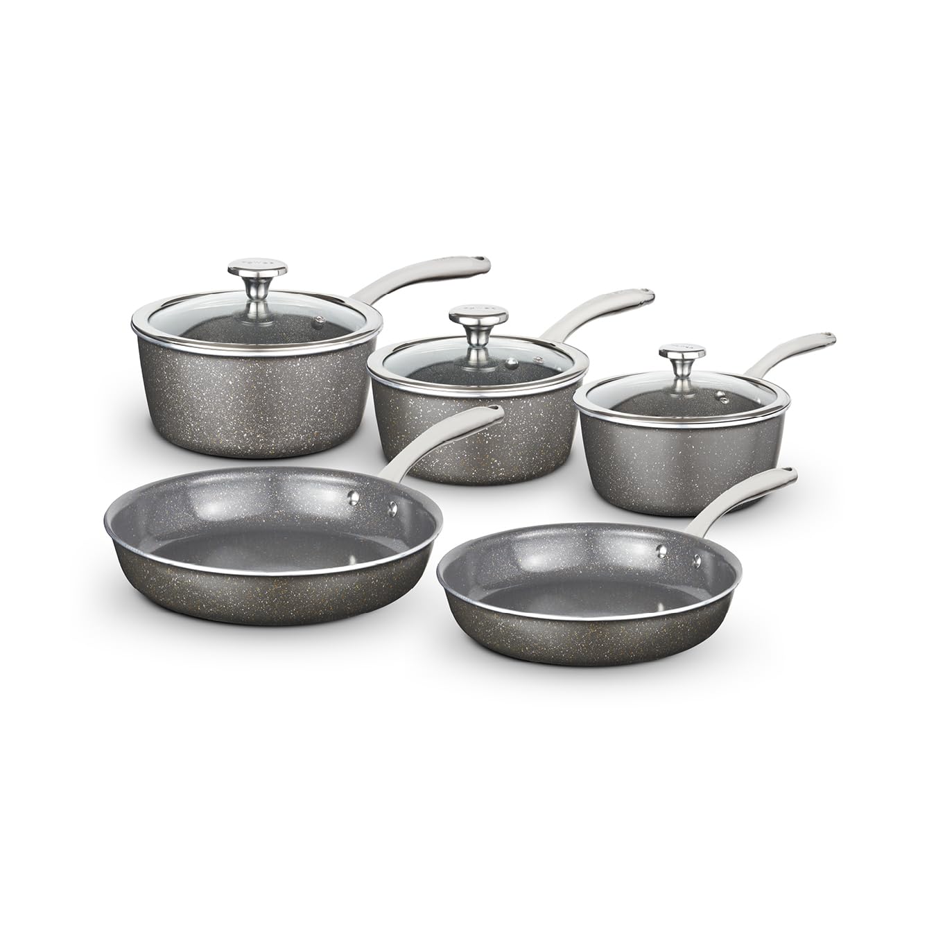 Tower T900209 Cerastone Pro 5 Piece Cookware Set with Non-Stick Coating and Riveted Steel Handles, 18/20/22cm Saucepans and 20/24cm Frying Pans, Graph