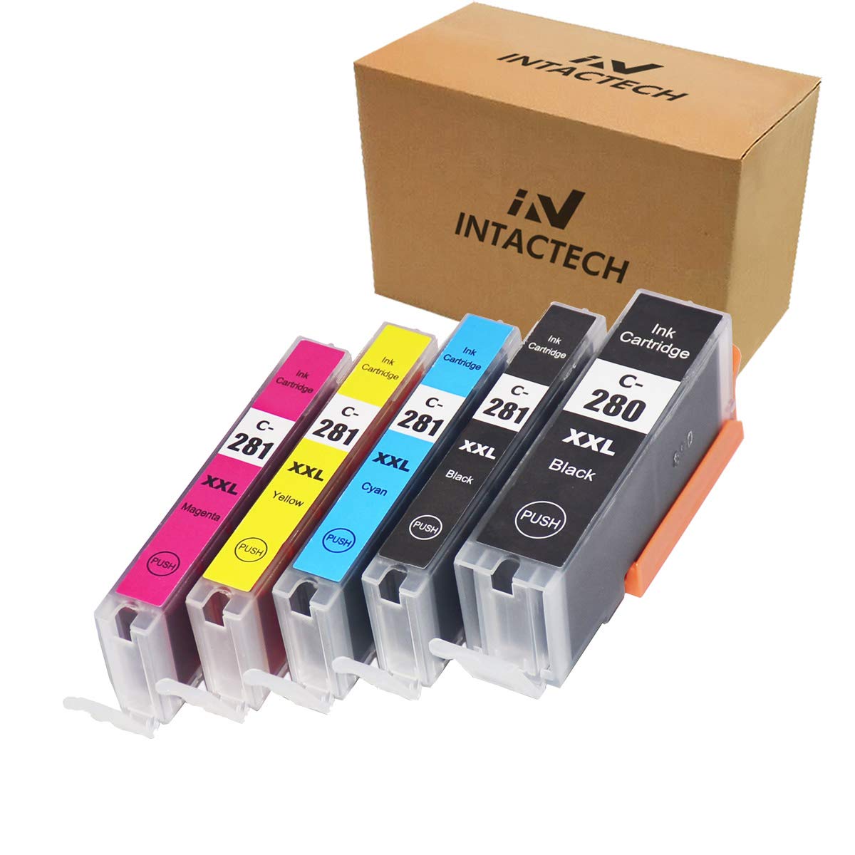 Intactech Compatible Ink Cartridges for Canon PGI 280 CLI 281 PGI-280 XXL CLI-281 XXL 5 Color Pack PGBK & BK/C/M/Y Work with Pixma TS9120 TS6120 TS6220 TS8120 TR8520 TR7520 TS8220 TS9521C