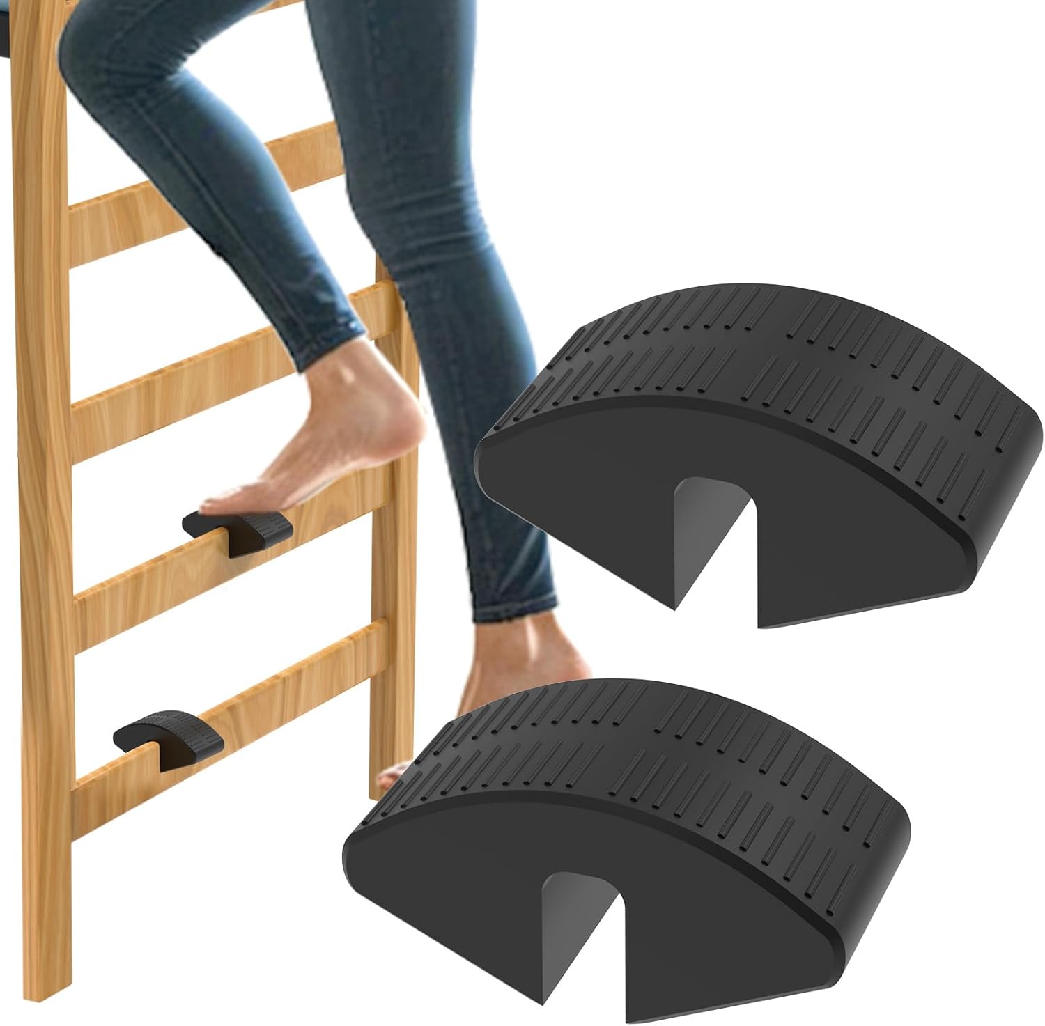 Dorm Bed Ladder Foot Support – Durable Plastic Step Pad with Anti-Slip Surface for Loft Beds – Foot Saver, Easy Snap-On Design, Fits Most College Dorm Bed Ladders (Black (2 Pack))