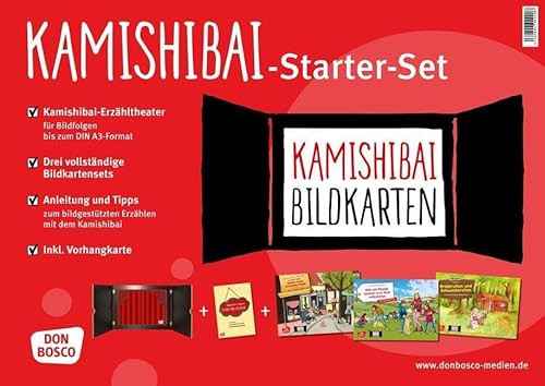 Kamishibai-Starter-Set zum Angebotspreis: Komplettes Erzähltheater + 3 Bildkartensets + Anleitung für den schnellen Einstieg. Geeignet für Kinder von ... (Zubehör für das Erzähltheater Kamishibai)