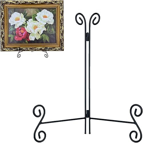 Miniatura 8 de Soporte para platos, paquete de 3 soportes de placa de 8+10+12 pulgadas para exhibición, caballete de mesa de hierro plegable negro para libros de
