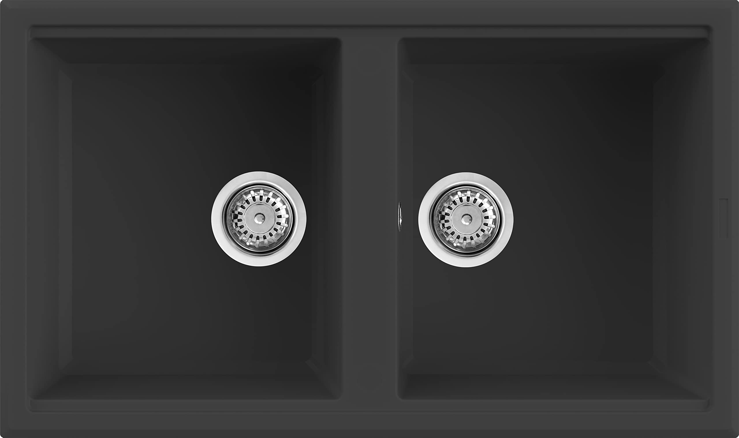 Evhoc Lavello Cucina Sopratop 86x51 cm, 2 Vasche, Lavandino Doppia Vasca in Kuarzite, Piletta Inclusa, Made in Italy, Nero, ADHOC M