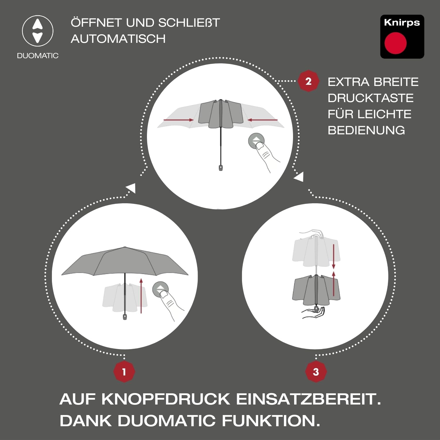 Knirps Regenschirm C.250 Light Duomatic Black mit Schirmtasche I Taschenregenschirm mit Duomatic-Funktion I Auf-Zu-Automatik I Taschenschirm mit Drucktaste I Regenschirm automatisch & leicht