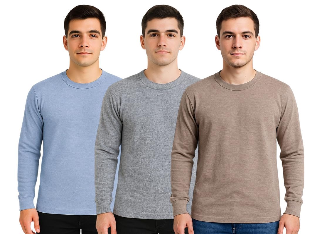 paryag Winter Thermal Top for Men in Cotton Blend | Round-Neck Men's Inner Thermal Wear | Full Sleeves and Snug Fit | Premium Thermal Vest for Men | Pack of 3-picture-13