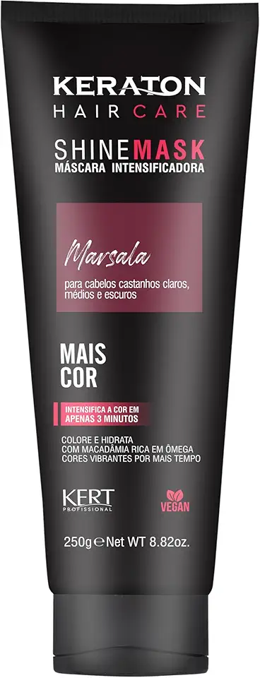Keraton, Máscara matizadora hidratante, Trata e colore, Para cabelo castanho claro, médio e escuro, Shine Mask, 250g, Marsala