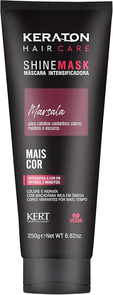 Keraton, Máscara matizadora hidratante, Trata e colore, Para cabelo castanho claro, médio e escuro, Shine Mask, 250g, Marsala