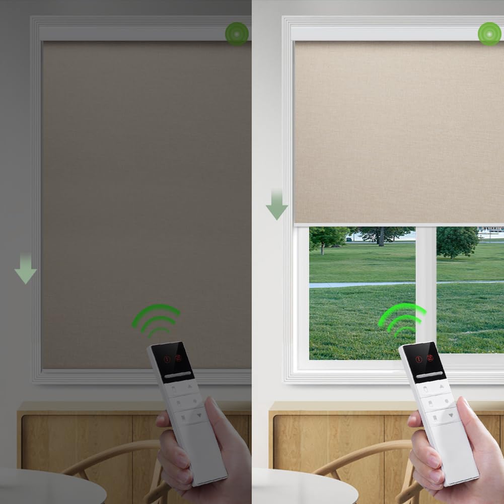 Tenda a rullo oscurante motorizzata, larghezza personalizzata, telecomando con filo rigido (12 V/24 V/110-240 V), elegante texture leggera, tendaggi per finestre per casa e ufficio, efficienza
