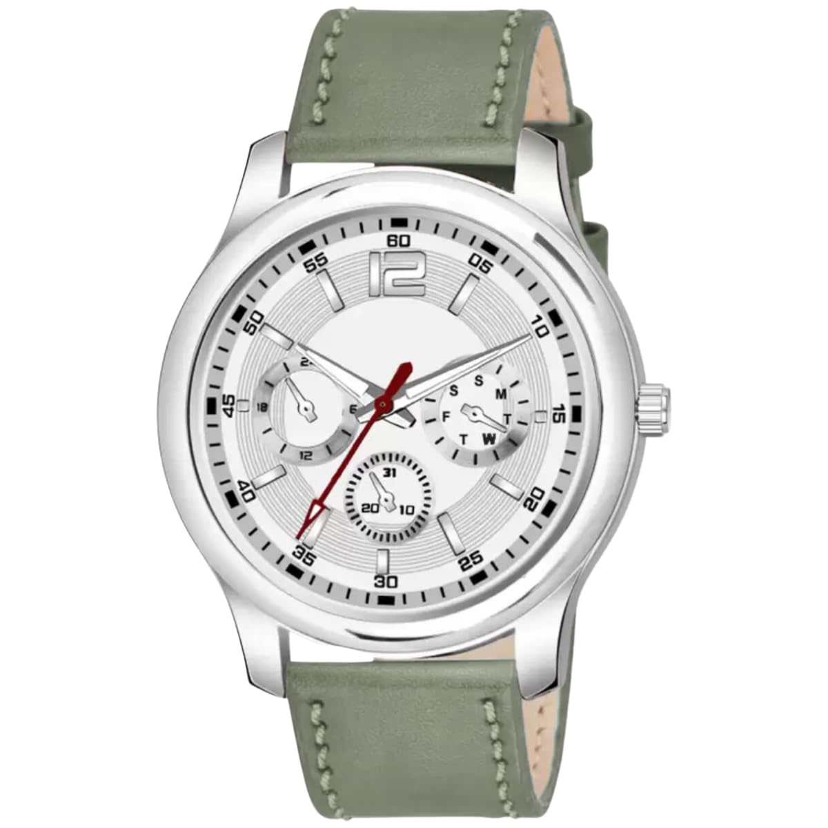 ON TIME OCTUS Faux Leather Analogue Mens Watch Mn-145 (Silver Dial Green Colored Strap) (B0CKC14M5L) Amazon Price History, Amazon Price Tracker