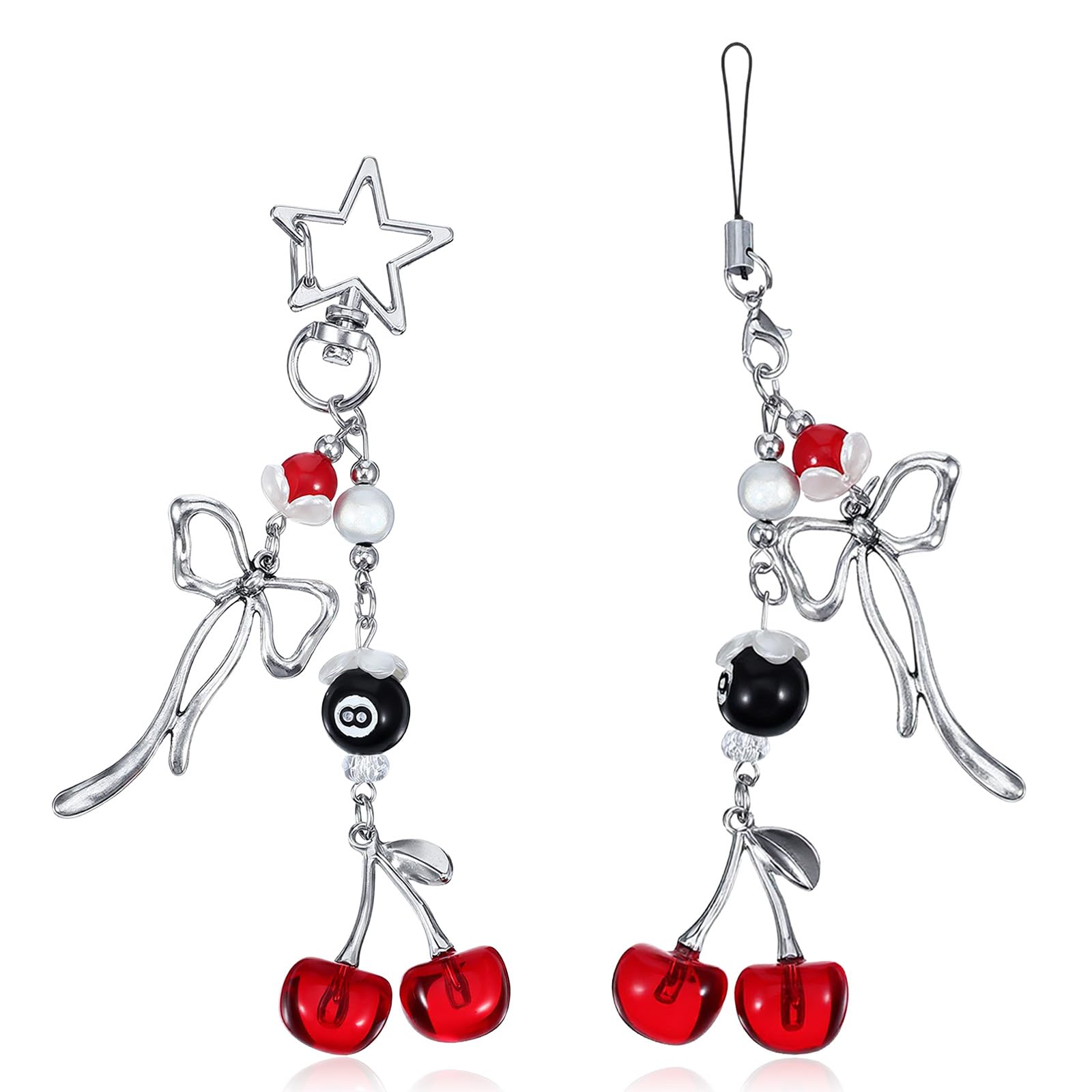 Lot de 2 breloques en forme de cerise pour téléphone portable, jolies breloques kawaii en métal rouge pour téléphone portable, accessoires esthétiques, chaîne Y2K pour décoration de sac et