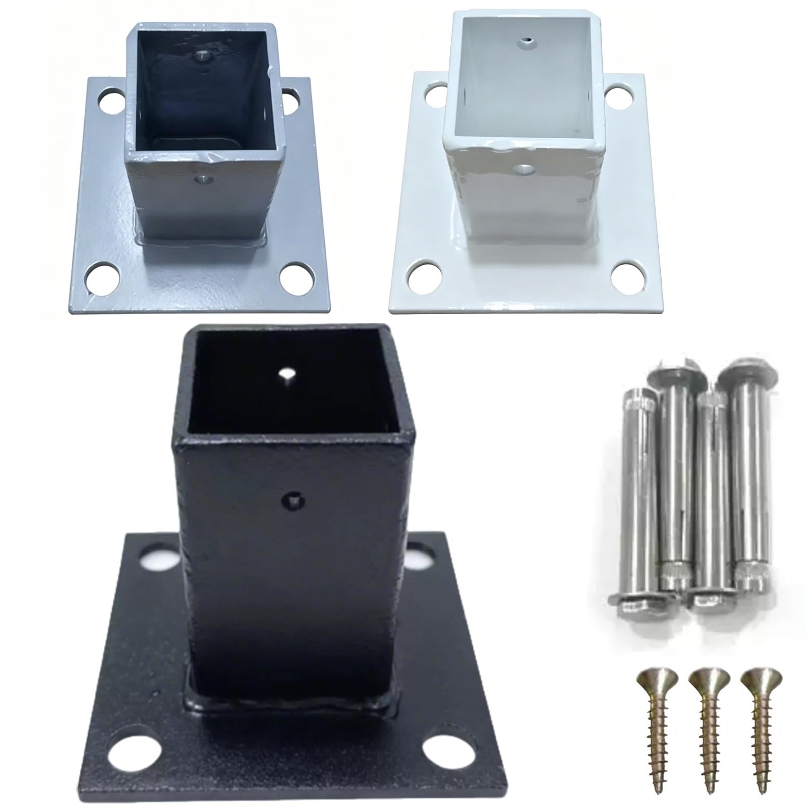 LZMZMQ Soporte para Poste Base para Poste de Madera Soporte de Base de Poste Blanco Negro Gris, Placa Base de Poste, Base de Anclaje de Brida(White,180x180mm/7x7in)