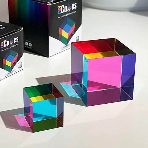 CMY Cubes Mini (30mm) - Cyan, Magenta & Yellow Cube - Optical Color Cube - Teaches Subtractive Color Mixing - Educational, Scientific, Physics & Kinetic Art Desk Object, STEAM