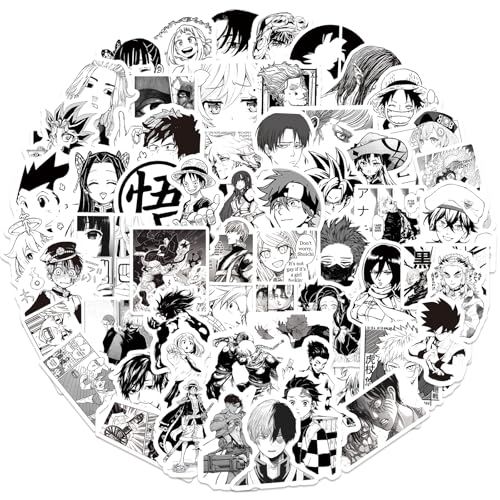 Image of 100pcs Black and White Anime Stickers for Kids,Movie Decorative Sticker for Kids Teens Waterproof Stickers for Water Bottle Laptop Luggage Helmet Skateboard Guitar
