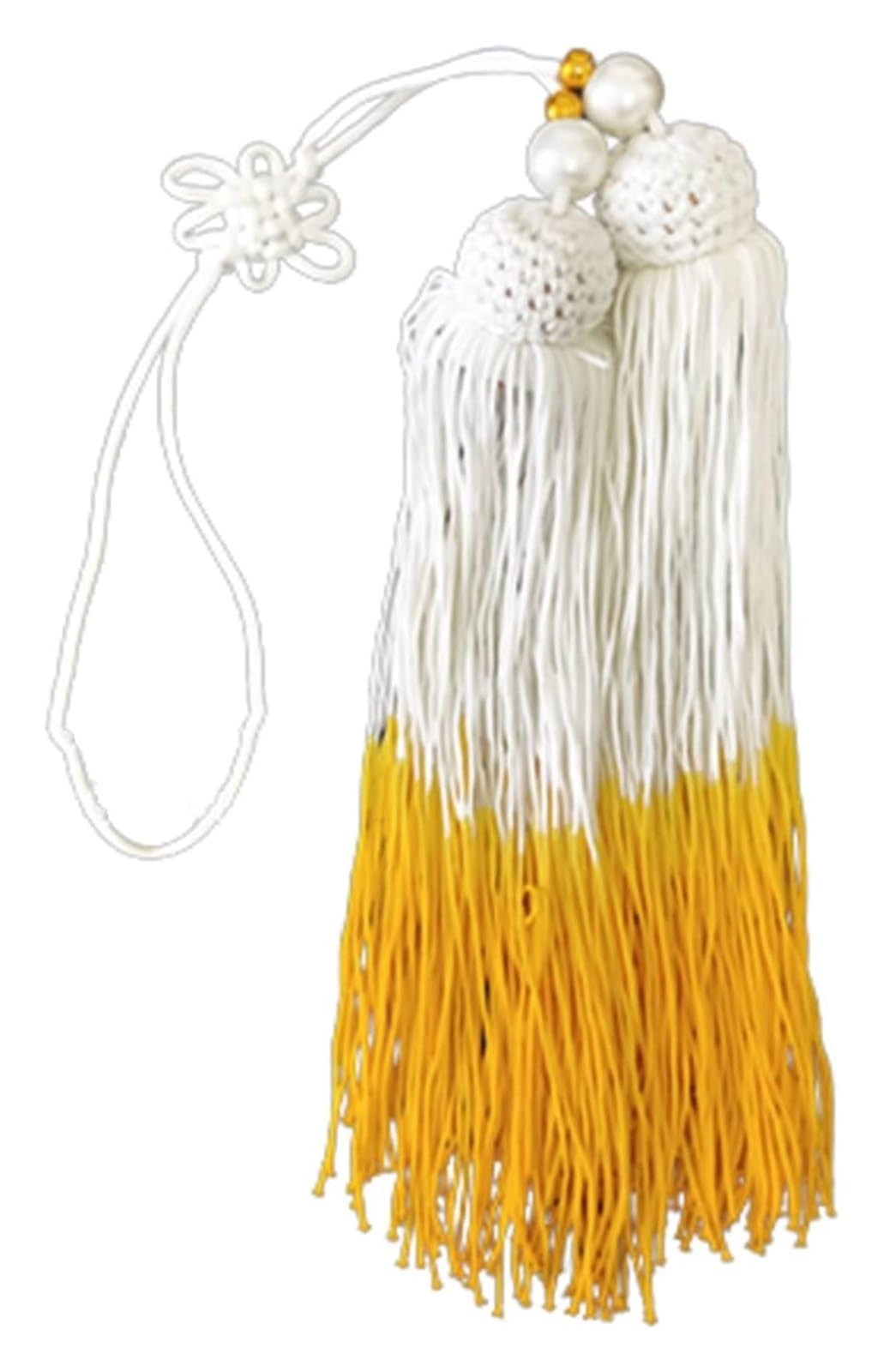Tassels, with Thin Strands and White or Transparent Beads Tai Chi Martial Arts Sword Spike Fringe Chinese Tassel(Yellow+White)