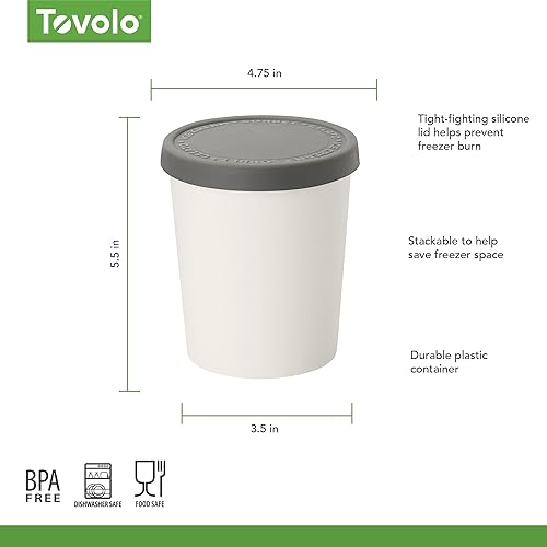 Miniatura 6 de Tovolo Sweet Treat, Recipiente reutilizable para helado casero, carbón, cubetas apilables de almacenamiento de 1 cuarto de galón con tapas de