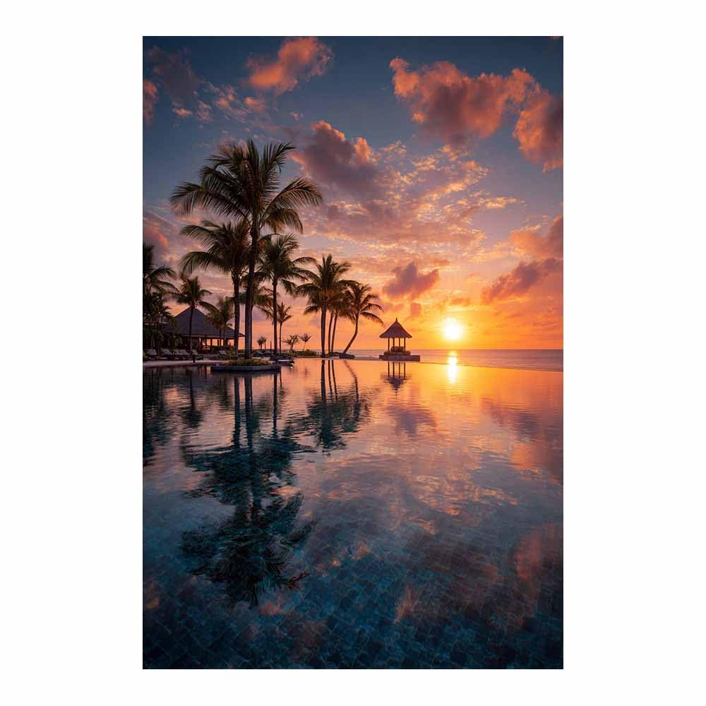 PUQAAEO Canvas Prints Wall Art Infinity Pool Sunset Glow Landscape Pictures Modern Canvas Painting Giclee Artwork For Home Decoration(Multicolor)-80x120cm Unframed