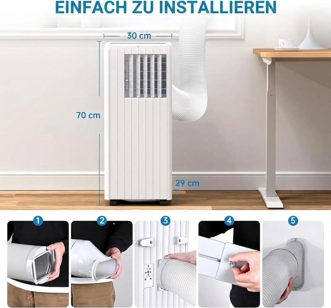 Garvee Aire Acondicionado Portátil 7000 BTU, 3 en 1 Refrigeración Ventilador y Deshumidificador 36L/día, Gas Refrigerante R290 Ecológico, 780W Bajo Consumo, Mando a Distancia con Kit Ventana, Blanco