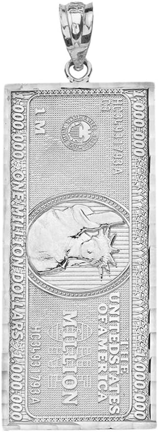 Claddagh Gold Fine 925 Sterling Silver $1 Million Dollar Bill Necklace Pendant (Large)