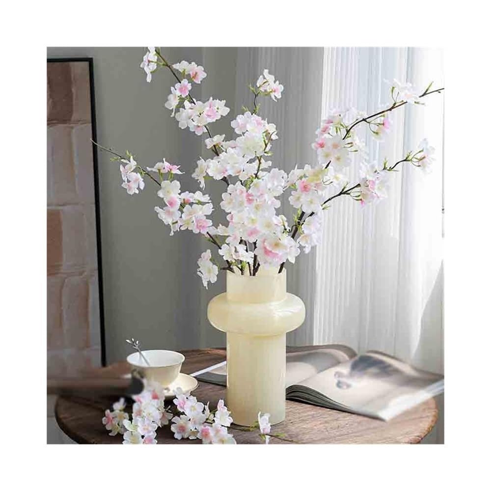 Gv8pA5fj7b Ready Arranged Flowers in Vase Beige Glass Vase Cherry Blossom Fake Flowers Simulation Flower Arrangement Indoor Hall Table Decoration