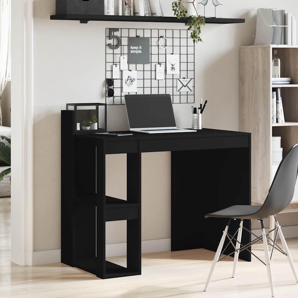 Scrivania nera in legno 103,5 x 56,5 x 94 cm, scrivania da ufficio con 2 ripiani e ripiano per laptop, monitor, stampante, home office, studio e camera dei ragazzi