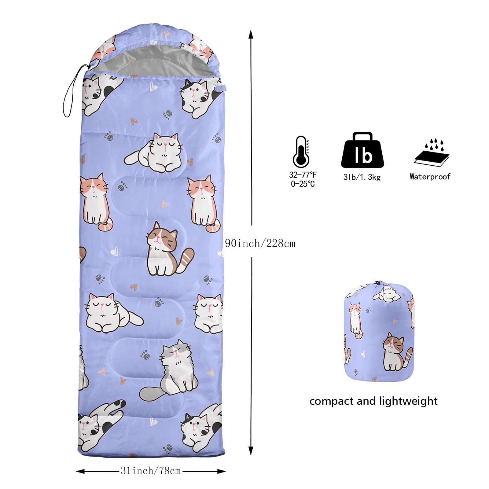 HOSIMA Sac de couchage sarcophage par temps froid pour filles et garçons - Imperméable - Pour le camping chaud, la randonnée, l'extérieur, les voyages, la chasse - Avec sacs de compression