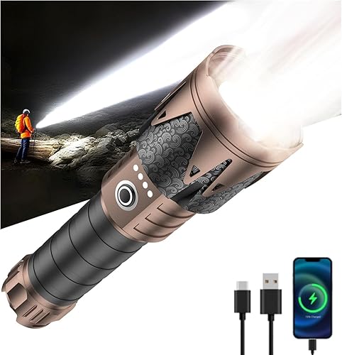 Miniatura 9 de SKYFIRE Linternas LED recargables de alto lúmenes, 5000 mAh, linternas tácticas súper brillantes, zoom, 6 modos, luz de flash impermeable para