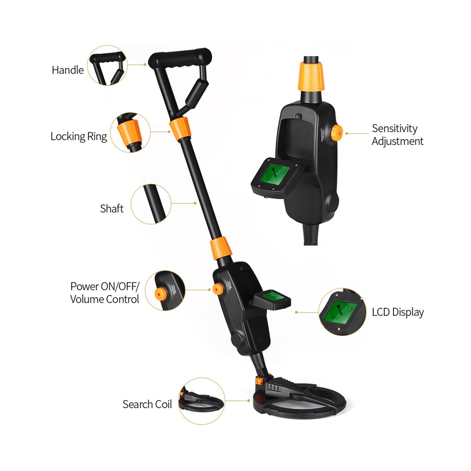 MD1008A wykrywacz metali Pinpointer ręczny złoty skarb podziemny wykrywacz metali Tracker Seeker Finder dla dorosłych dzieci,Narzędzia mechaniczne(With Rake Shovel)