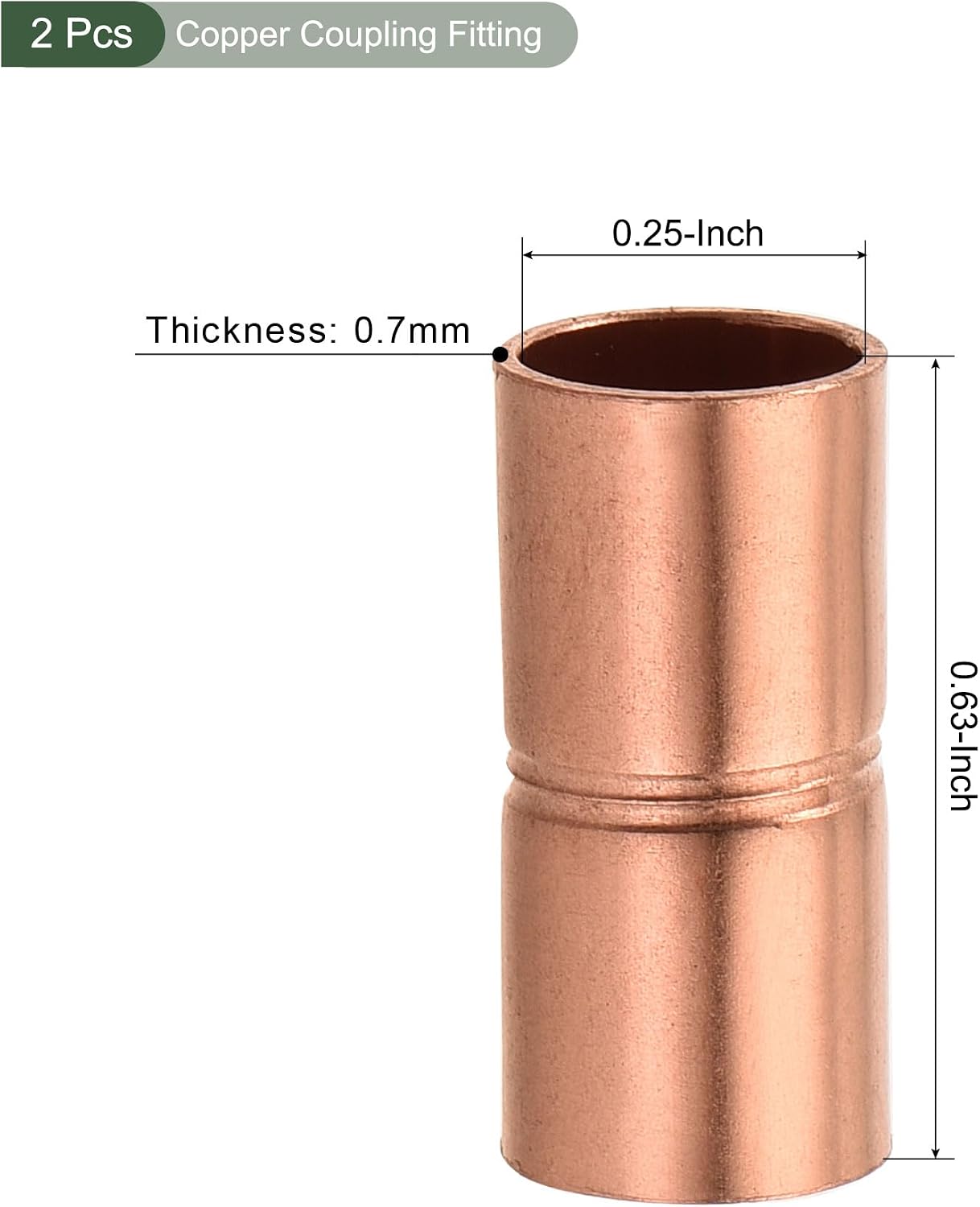 YOKIVE 2 Pcs Copper Coupling, Plumbing Straight Copper Fitting Coupler Welding Joint Connector Adapter, Great for HVAC, Air Conditioner (1/4" Inner Dia.)