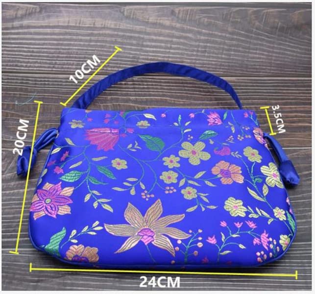 Sacs à bijoux en brocart de soie, Sac en brocart de soie chinoise for femmes, sac rangement cosmétiques à cordon, pochette maquillage, d'emballage Satin Floral d'épices lavande(Silver Gray)