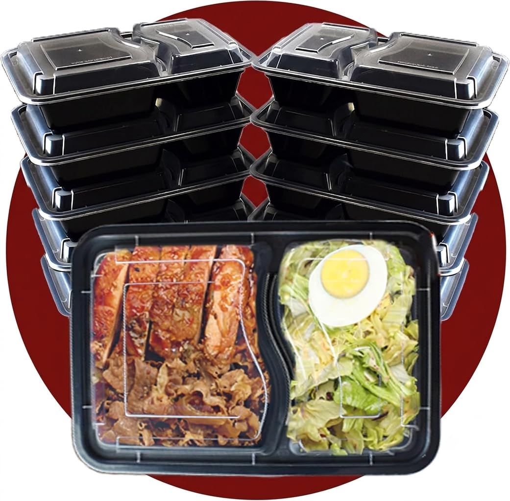 Efforias [10 Pack, 32Oz] 2 Compartment Plastic Meal Prep Containers - Reusable Bpa Free Food Containers With Airtight Lids - Microwavable, Freezer And