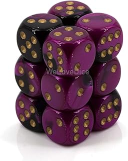 Chessex DND Dice Set D&D Dice-16mm Gemini Black, Purple, and Gold Plastic Polyhedral Dice Set-Dungeons and Dragons Dice Includes 12 Dice â€“ D6, Various, One Size (CHX26640)