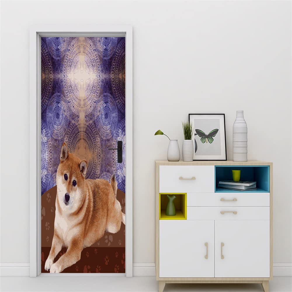Sticker porte trompe l'oeil 3D d'animaux chiens de 63x205 cm pour décoration murale intérieure